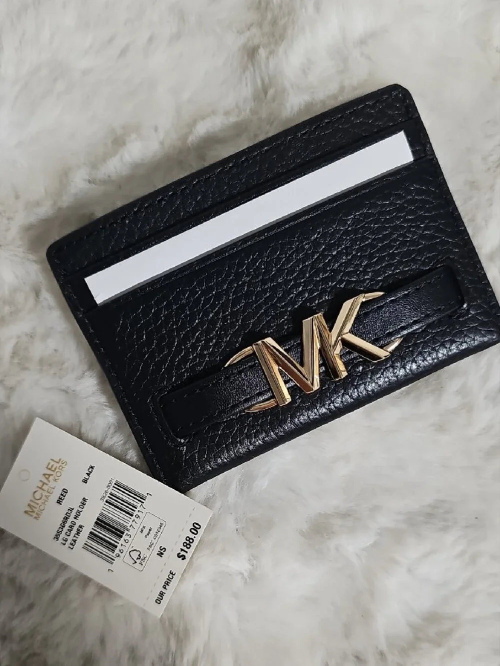 NEW! Michael Kors Black Leather Reed Card Holder